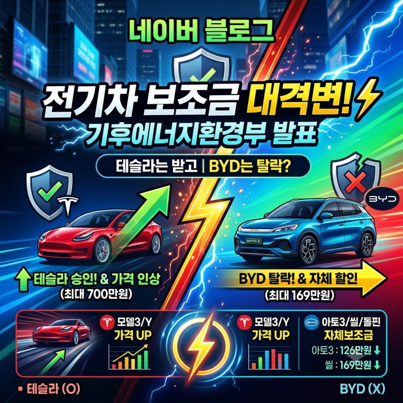 전기차 보조금 대격변! 테슬라는 받고 BYD는 탈락? (가격 인상 및 자체 할인 정보 총정리)