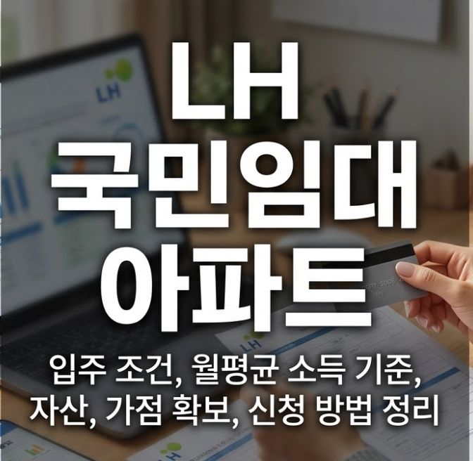 LH 국민임대아파트 입주 조건, 월평균 소득 기준, 자산, 가점 확보, 신청 방법 정리
