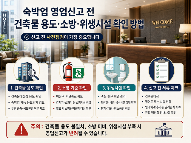 숙박업 영업신고 전 건축물 용도·소방·위생시설 확인 방법