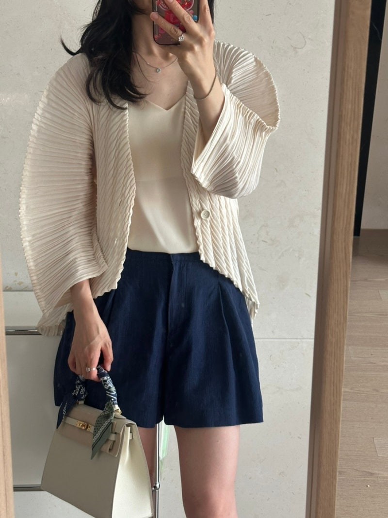 이세이미야케 플리츠플리즈7월 언펄링가디건.돌먼스트레치탑 포기블루