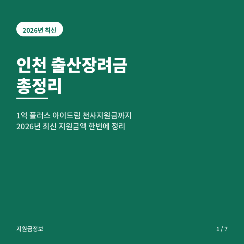 인천출산지원금 장려금 신청방법 지원금액 총정리 2026