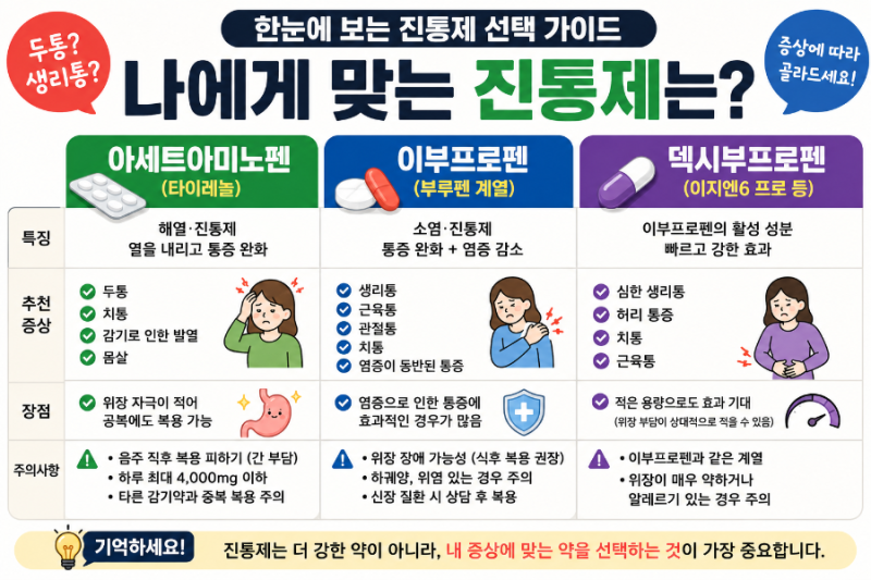 생리통엔 이부프로펜? 두통엔 타이레놀? 나에게 맞는 진통제 고르는 법