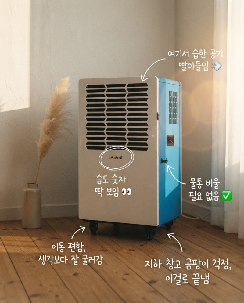 장마철 창고·지하 습기, 방치하면 자산이 증발합니다 — 신일 산업용 제습기 100L 솔직 리뷰