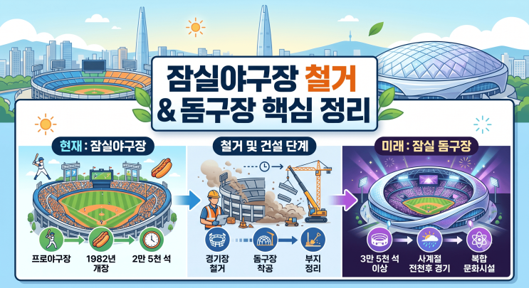 <b>잠실</b>야<b>구장</b> 2026년 철거 후 계획, 대체<b>구장</b> 및 <b>돔구장</b> 스펙