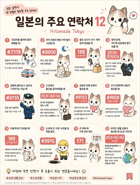 일본에서 꼭 알고 있어야 할 전화번호 12 | 일본 비상시 긴급연락처 외국인 생활상담
