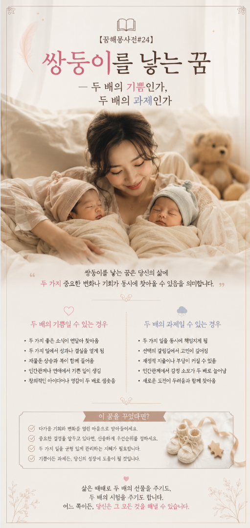 【꿈해몽사전#24】 쌍둥이를 낳는 꿈 — 두 배의 기쁨인가, 두 배의 과제인가