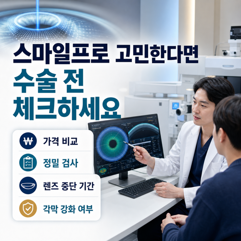 한국에서 스마일프로 수술 고민한다면…가격·검사·렌즈 중단·각막강화술까지 확인할 사항