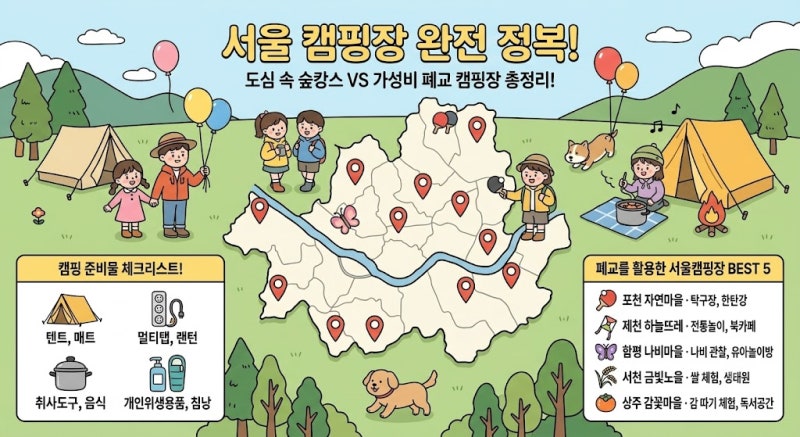 주말에 떠나는 서울 숲속 및 한강 캠핑장 위치와 준비물 체크리스트