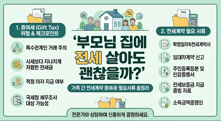 부모님 집에 전세 살아도 괜찮을까? 가족 간 전세계약 증여세·필요서류 총정리