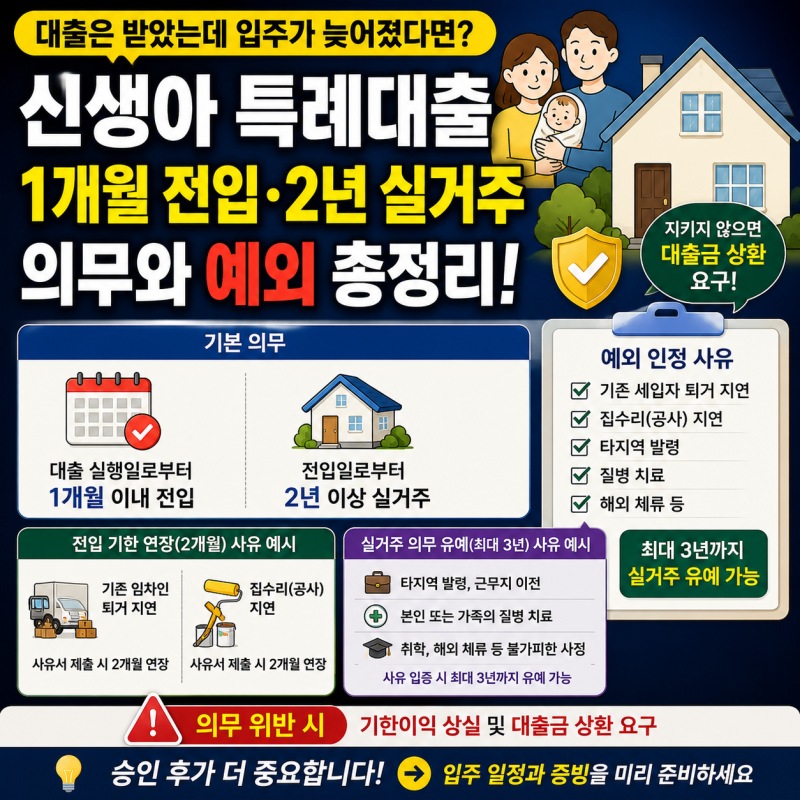 신생아 특례대출 받고 바로 못 들어가면? 1개월 전입·2년 실거주 의무와 예외