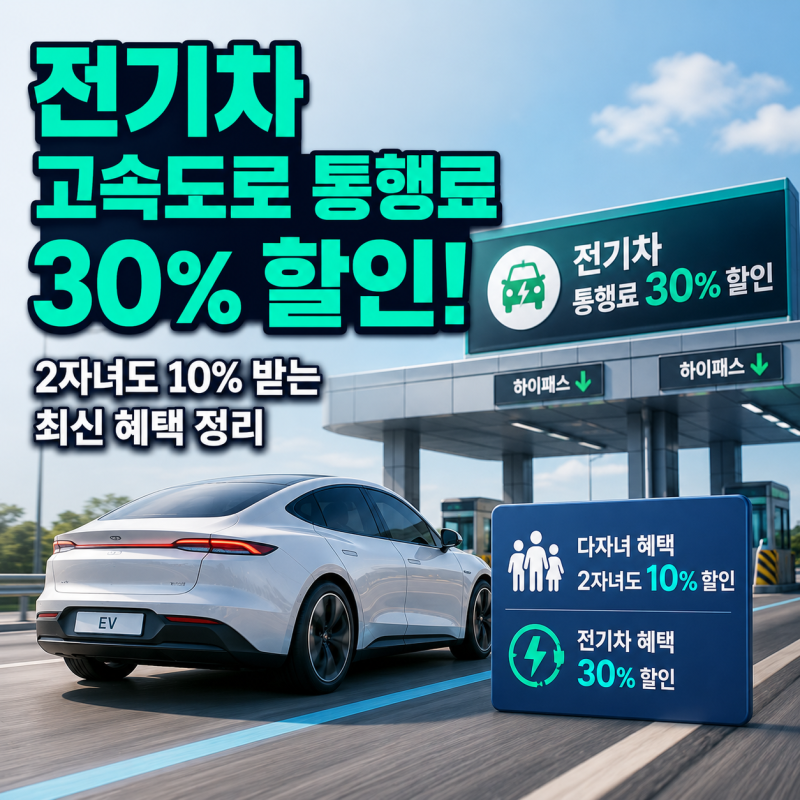 전기차 고속도로 통행료 30% 할인! 2자녀도 10% 받는 최신 혜택 총정리
