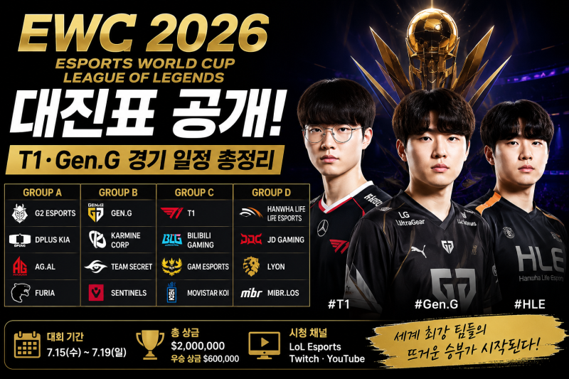 lol 팬이라면 놓칠 수 없는 EWC 2026! 페이커 출격부터 T1·젠지·한화생명 경기 일정 총정리