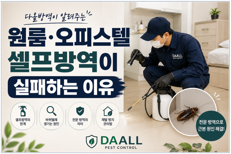 창원바퀴벌레퇴치, 다올방역업체가 알려주는 원룸 오피스텔 셀프 퇴치 소독실패 원인 정리