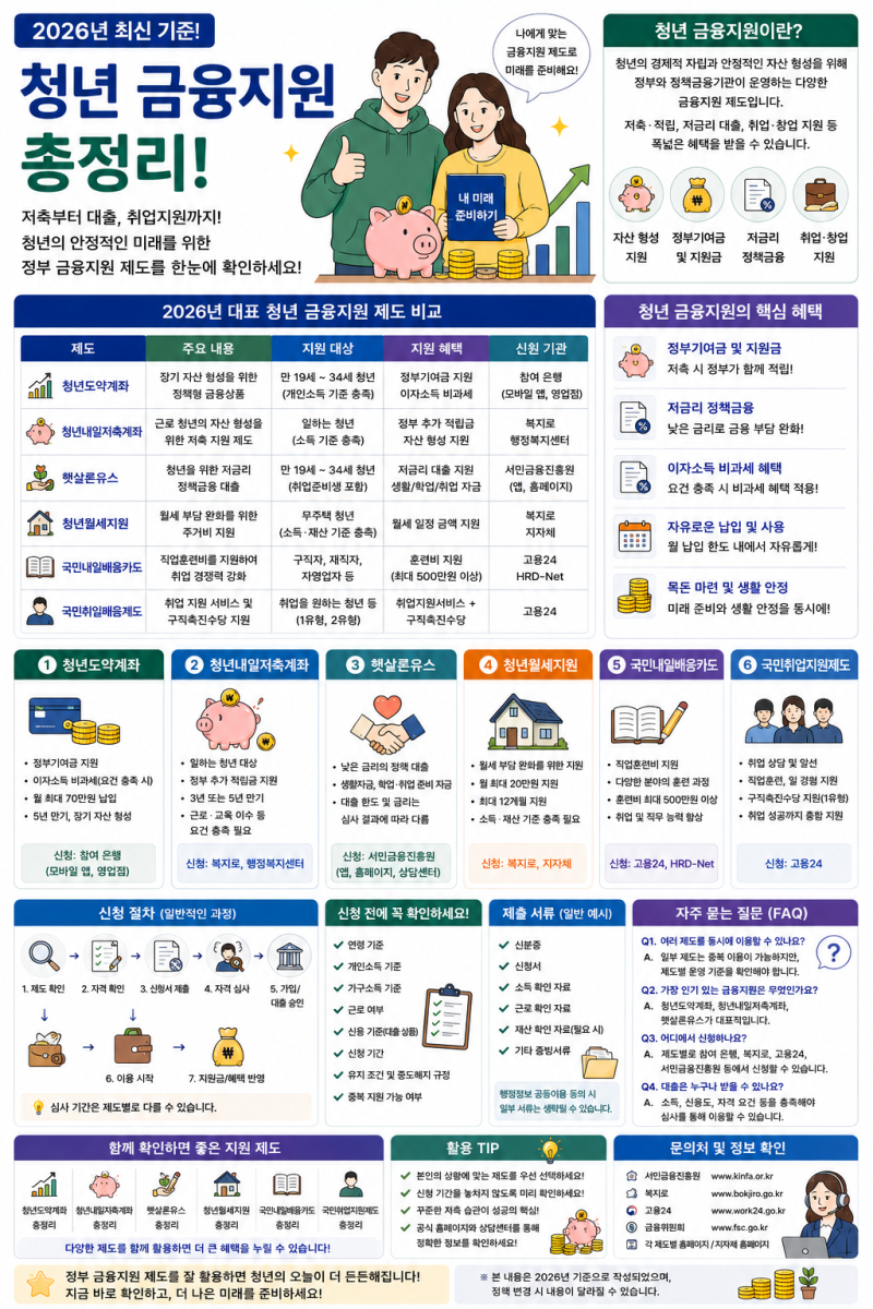 2026 청년 금융지원 총정리｜청년도약계좌, 햇살론유스, 정책대출, 저축지원까지 한눈에 확인