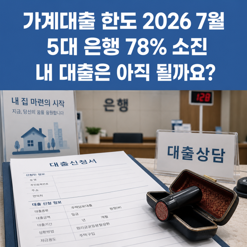 가계대출 한도 2026 7월, 5대 은행 78% 소진됐는데 내 대출은요