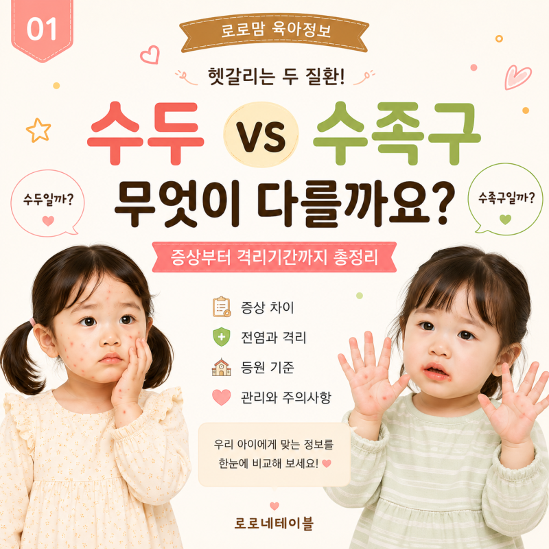 수두 수족구 차이 총정리! 증상·전염·격리기간·등원까지 한눈에 비교