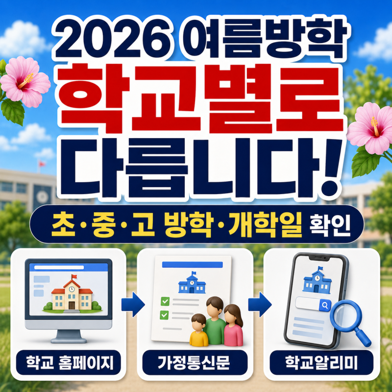 2026 초등학교 여름방학 기간, 중·고등학교 방학 날짜 확인 방법