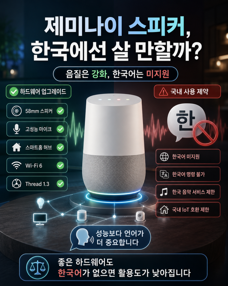 구글 홈 스피커 제미나이 탑재, 한국어 미지원인데 국내에서 살 이유가 있을까