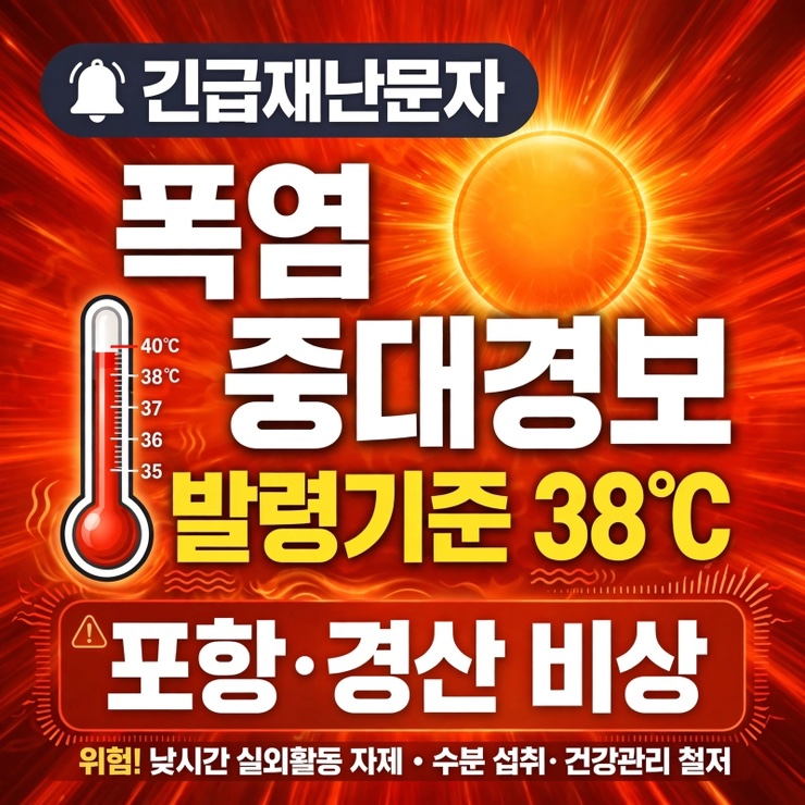 <b>폭염중대경보</b> 발령기준 38도, <b>포항</b> 경산 비상