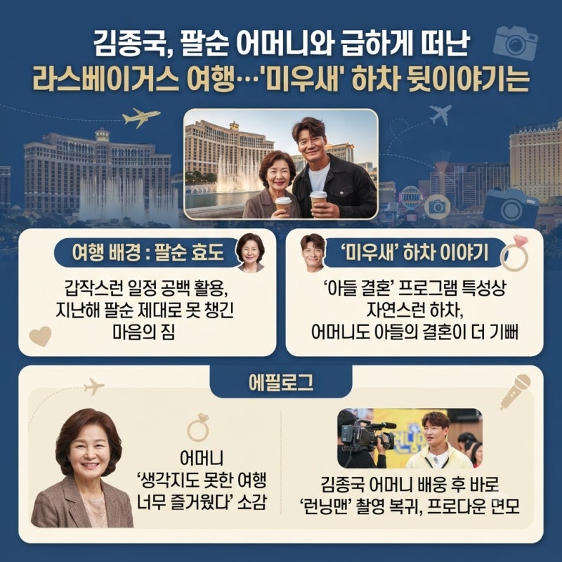김종국, 팔순 어머니와 급하게 떠난 라스베이거스 여행…'미우새' 하차 뒷이야기는