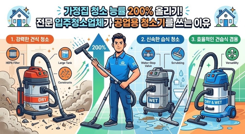 전문 입주청소업체처럼! 공업용 청소기 건식 습식 활용법과 가정집 청소 능률 상승 팁