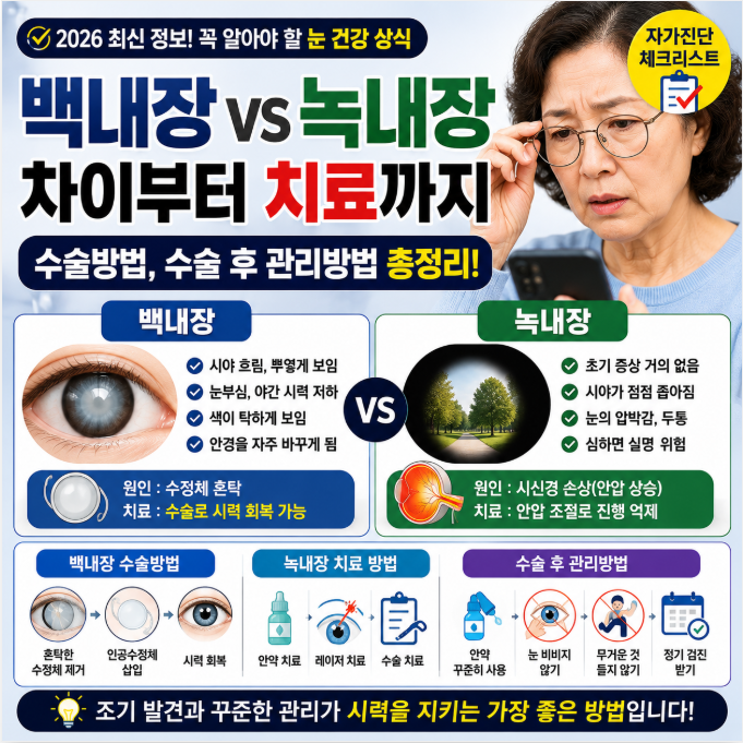 백내장·녹내장 차이! 수술방법부터 수술 후 관리방법까지 총정리 (2026)
