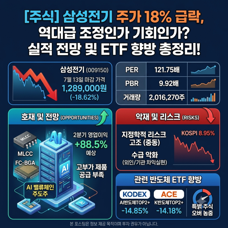 [주식] 삼성전기 주가 18% 급락, 역대급 조정인가 기회인가? 실적 전망 및 ETF 향방 총정리!