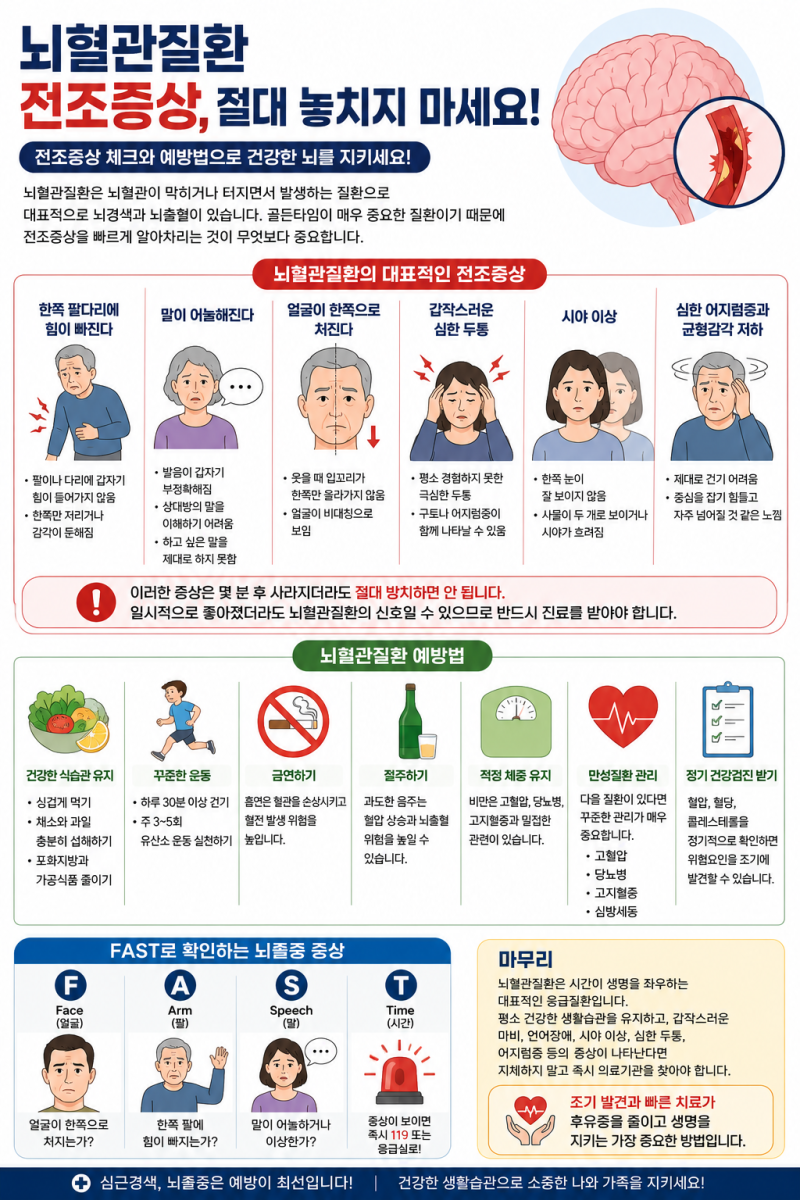 이런 증상이 있으시면 '뇌혈관질환' 의심해보세요!