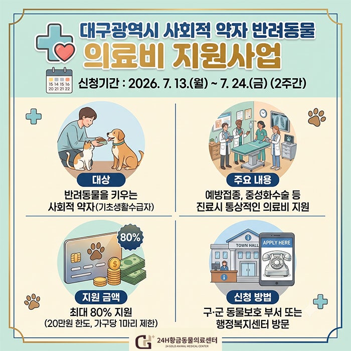 2026 대구광역시 사회적 약자 반려동물 의료비 지원사업 신청 안내