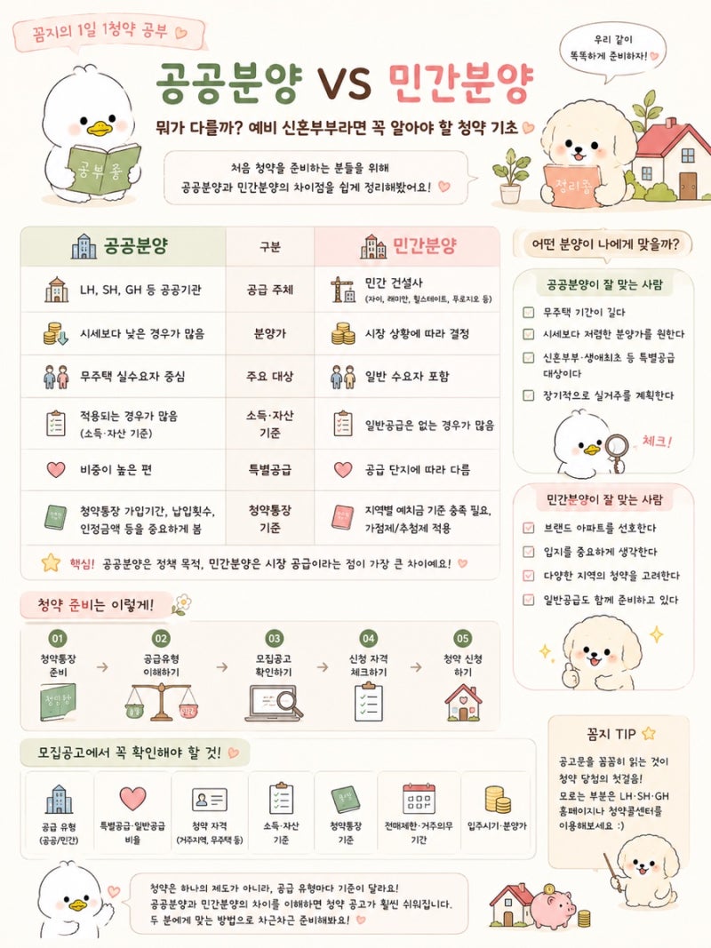 공공분양 vs 민간분양, 뭐가 다를까? 예비 신혼부부라면 꼭 알아야 할 청약 기초
