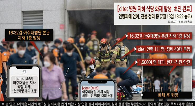 [수원] <b>아주대병원</b> 지하 패스트푸드점 <b>화재</b>…1천500여명 대피... 