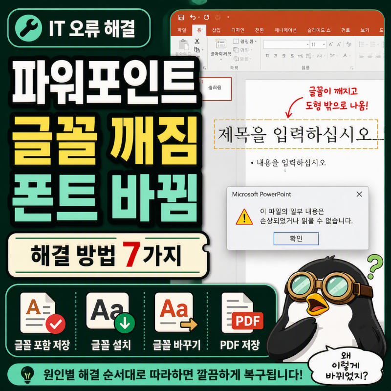 파워포인트 글꼴 깨짐 폰트 바뀜, 해결방법 7가지