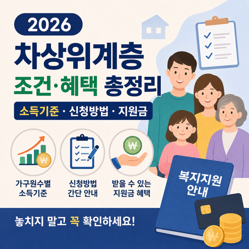 2026 차상위계층 조건 혜택 총정리｜가구원수별 소득기준 신청방법 지원금