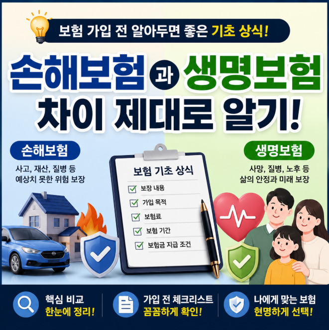 [보험상식] 손해보험과 생명보험의 차이,보험 가입 전 알아두면 좋은 기초 상식