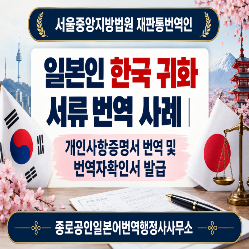 일본인 한국 귀화 서류 번역 사례｜개인사항증명서 번역 및 번역자확인서 발급
