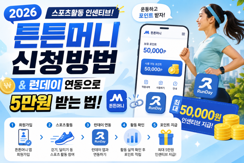 걷기만 해도 5만원? 스포츠활동 인센티브 튼튼머니 앱 연동 총정리