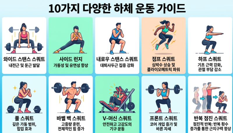 스쿼트 종류 효과 하체 근력 힙업 위한 10가지 방법