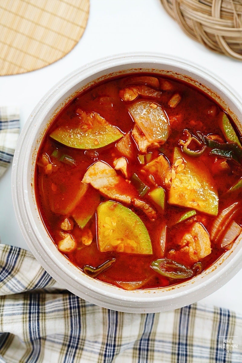 호박고추장찌개 끓이는법, 둥근호박찌개 돼지고기 요리