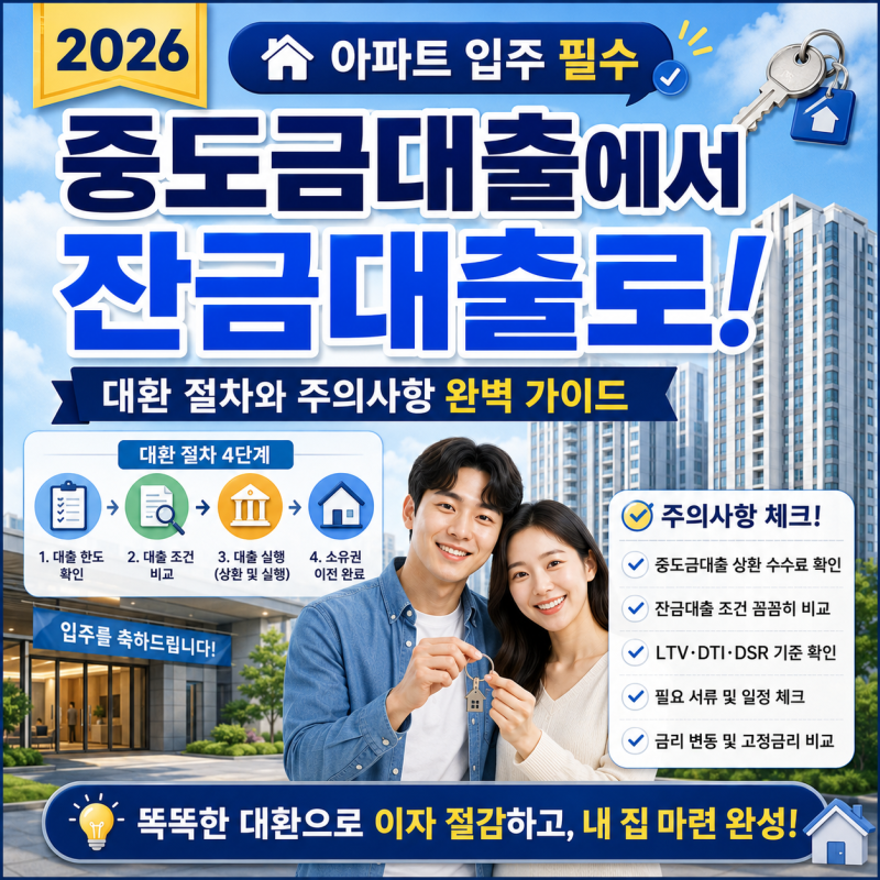 [2026 아파트 입주 필수] 중도금대출에서 잔금대출로! 대환 절차와 주의사항 완벽 가이드