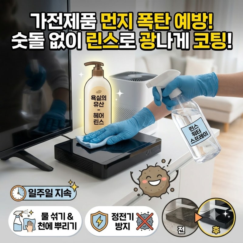 가전제품 먼지 줄이기, 숫돌 없이 린스로 정전기 방지 청소하는 법