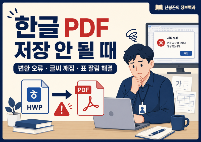 한글 PDF 저장 안 될 때 해결 방법｜변환 오류·글씨 깨짐·표 잘림 해결
