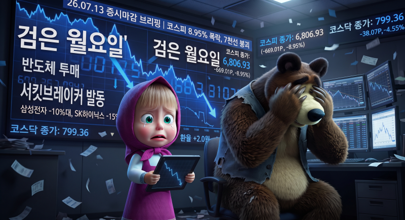 [26.07.13 증시마감 브리핑｜코스피 8.95% 폭락, 7천선 붕괴…반도체 투매에 서킷브레이커 발동