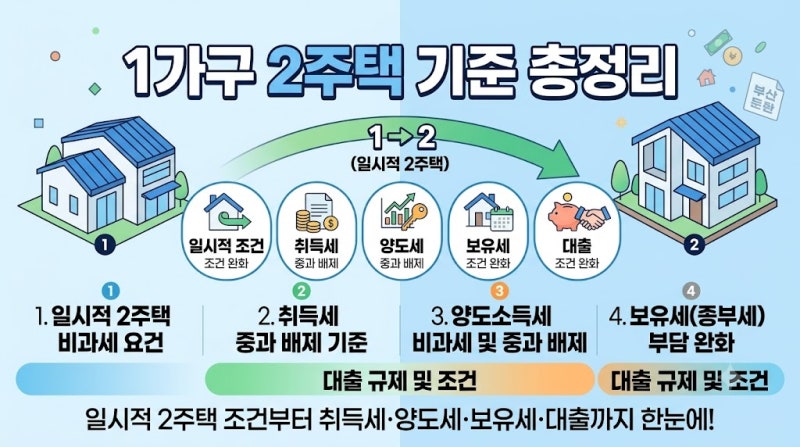1가구 2주택 기준 총정리｜일시적 2주택 조건부터 취득세·양도세·보유세·대출까지
