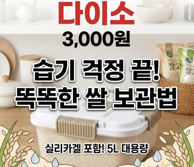 다이소 실리카겔 포함 사면 결착 쌀통 5L 3,000원으로 시작하는 똑똑한 쌀 보관법