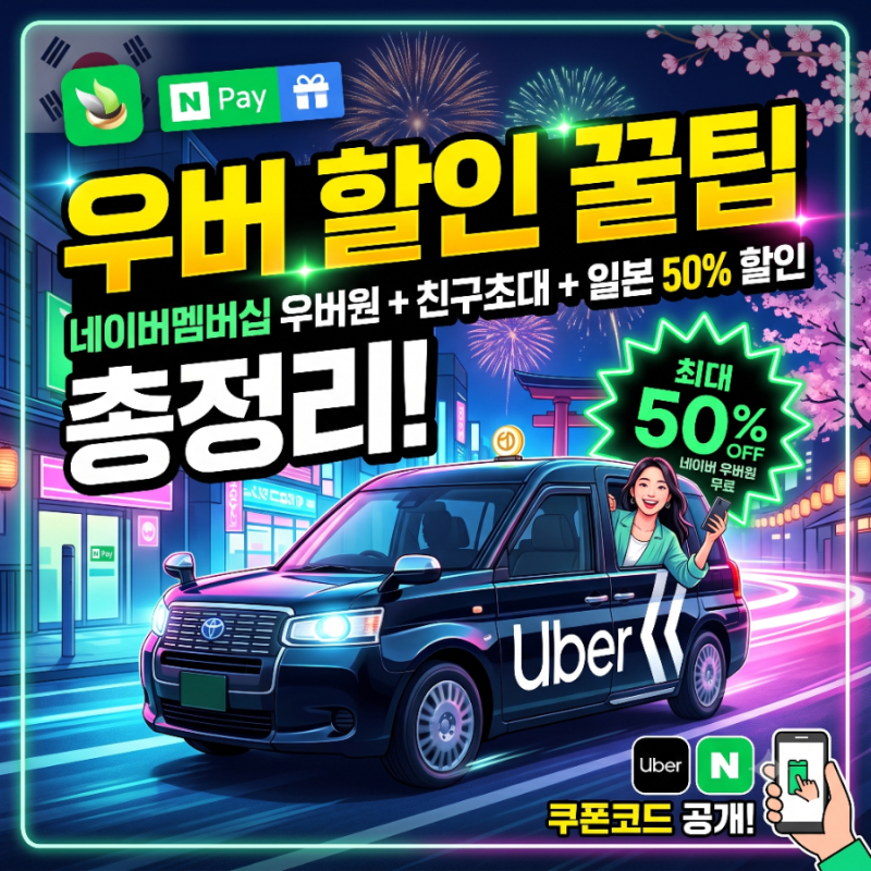 우버 택시 프로모션 코드 모음 (네이버 멤버십 우버원, 친구초대, 일본 우버 할인)