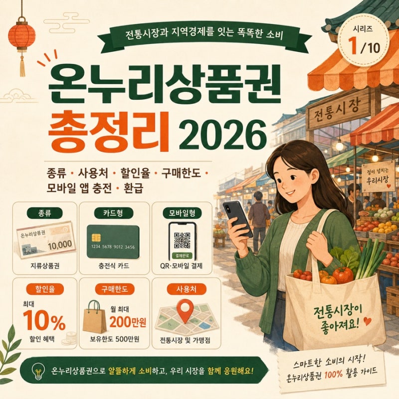 온누리상품권 총정리 2026 | 종류·사용처·할인율·구매한도·모바일 앱 충전·환급까지 (디지....