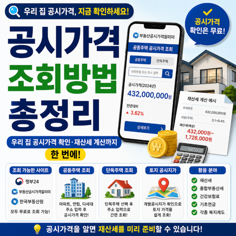 공시가격 조회방법 총정리｜우리 집 공시가격 확인·재산세 계산까지 한 번에