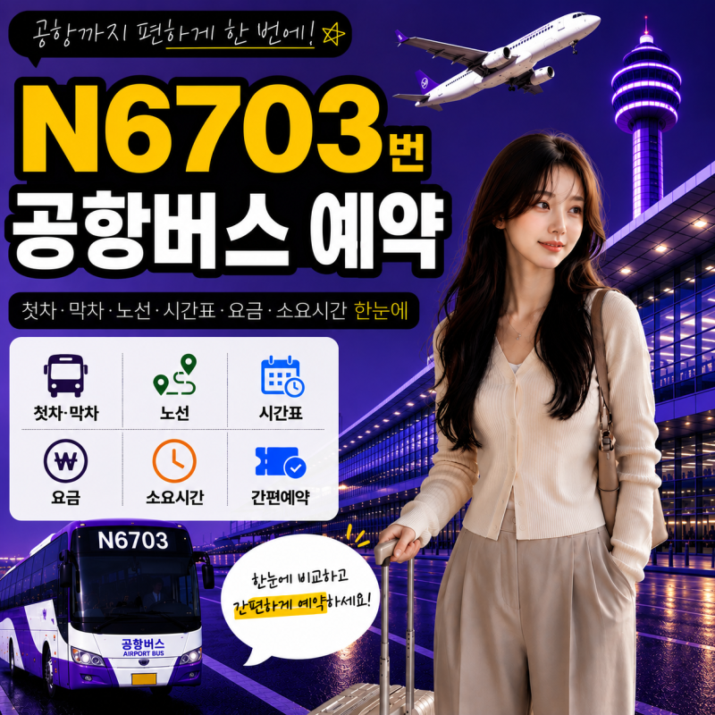 N6703 공항버스 예매 l 인천공항 심야버스 강변역·광나루역 노선도·요금·소요시간