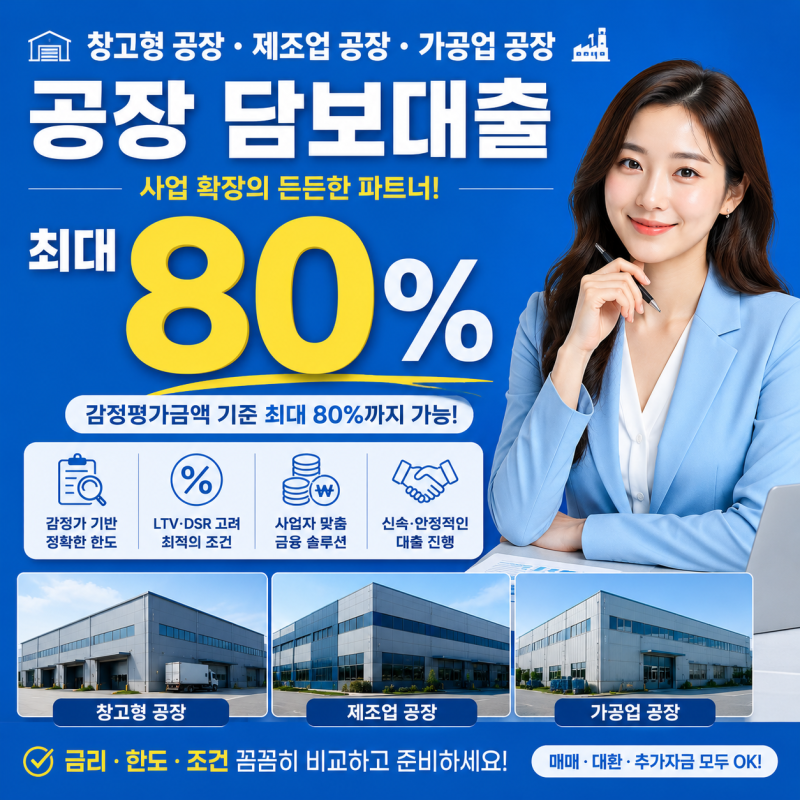 공장담보대출 한도는 어떻게 결정될까? 제조업·가공업·창고형 공장 심사기준