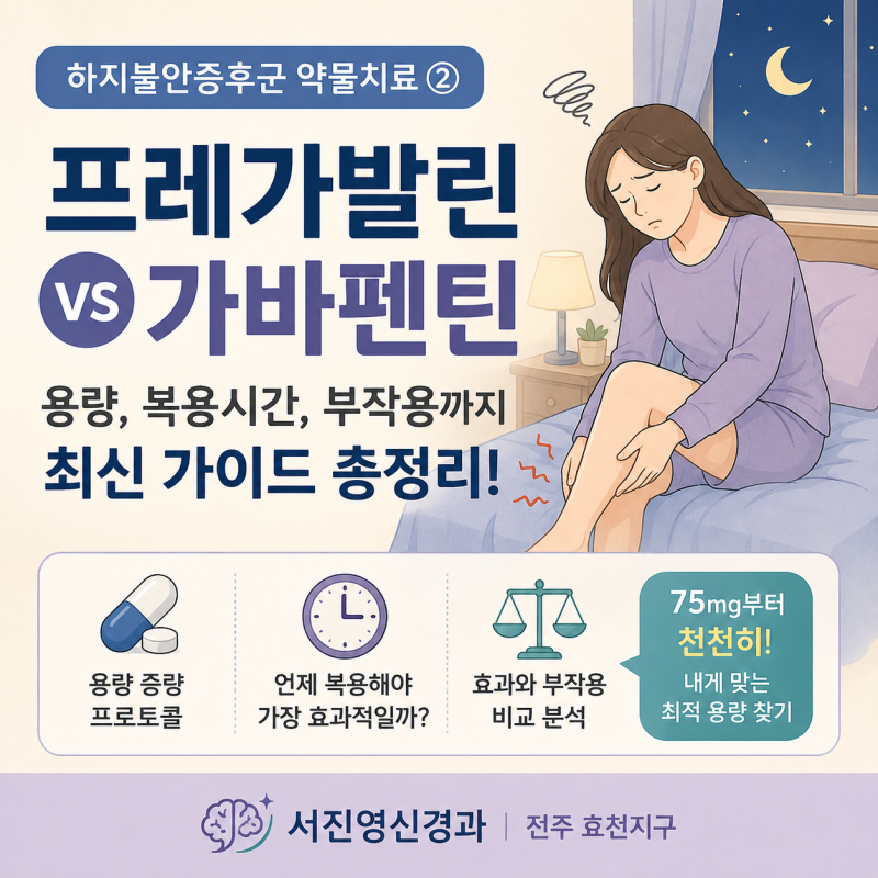 하지불안증후군 약물치료 : 프레가발린 vs 가바펜틴, 어떤 약이 더 좋을까요? 용량,복용시간,....